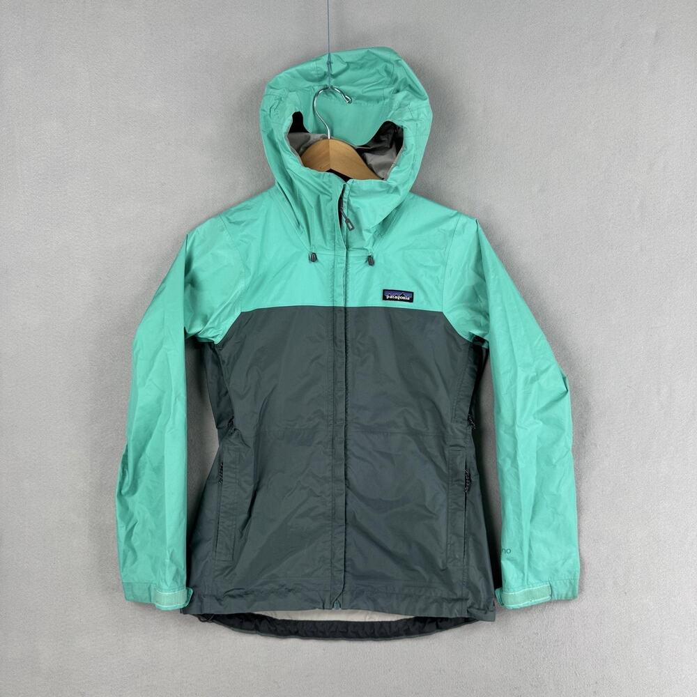 Patagonia Jacket Womens XS Green Gray Torrentshell H2No Hooded Rain Coat Shell
